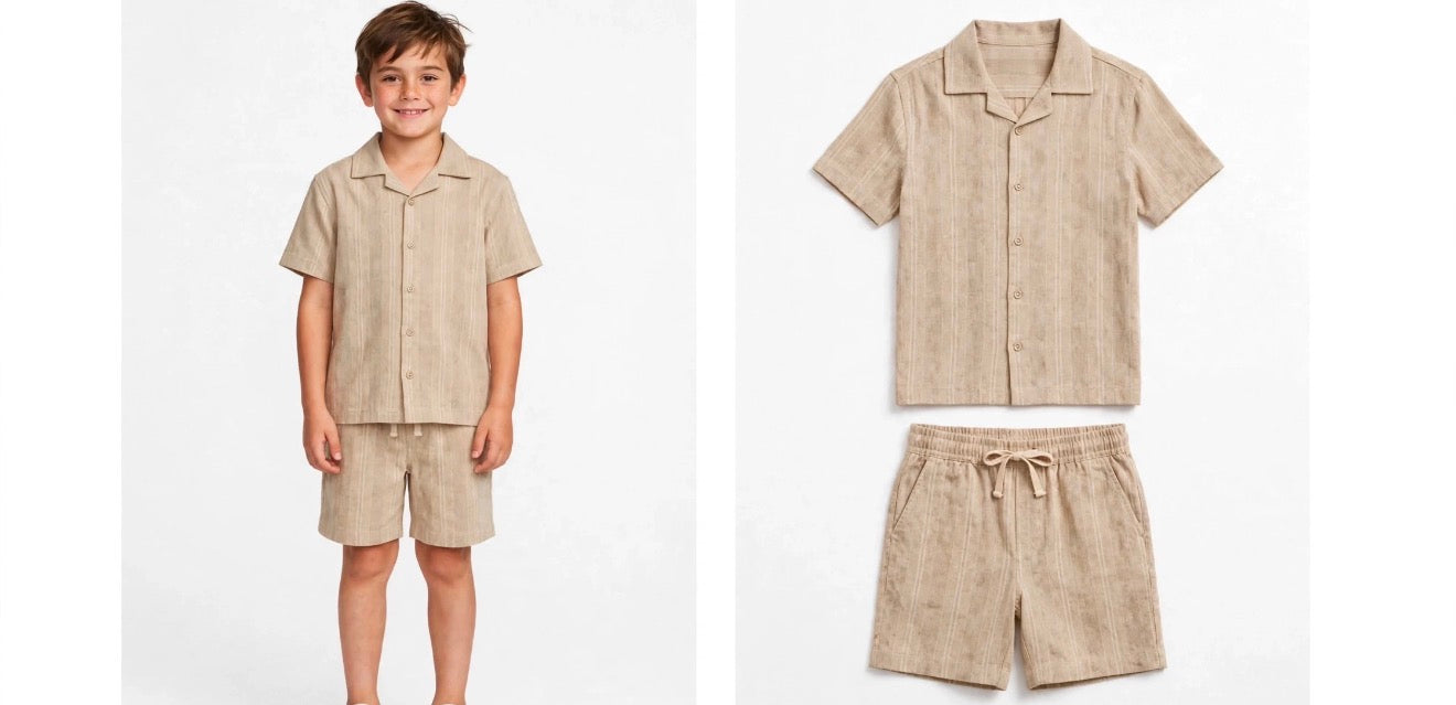 SouzeBoutique Beige Linen Resort Set - Button Shirt & Shorts