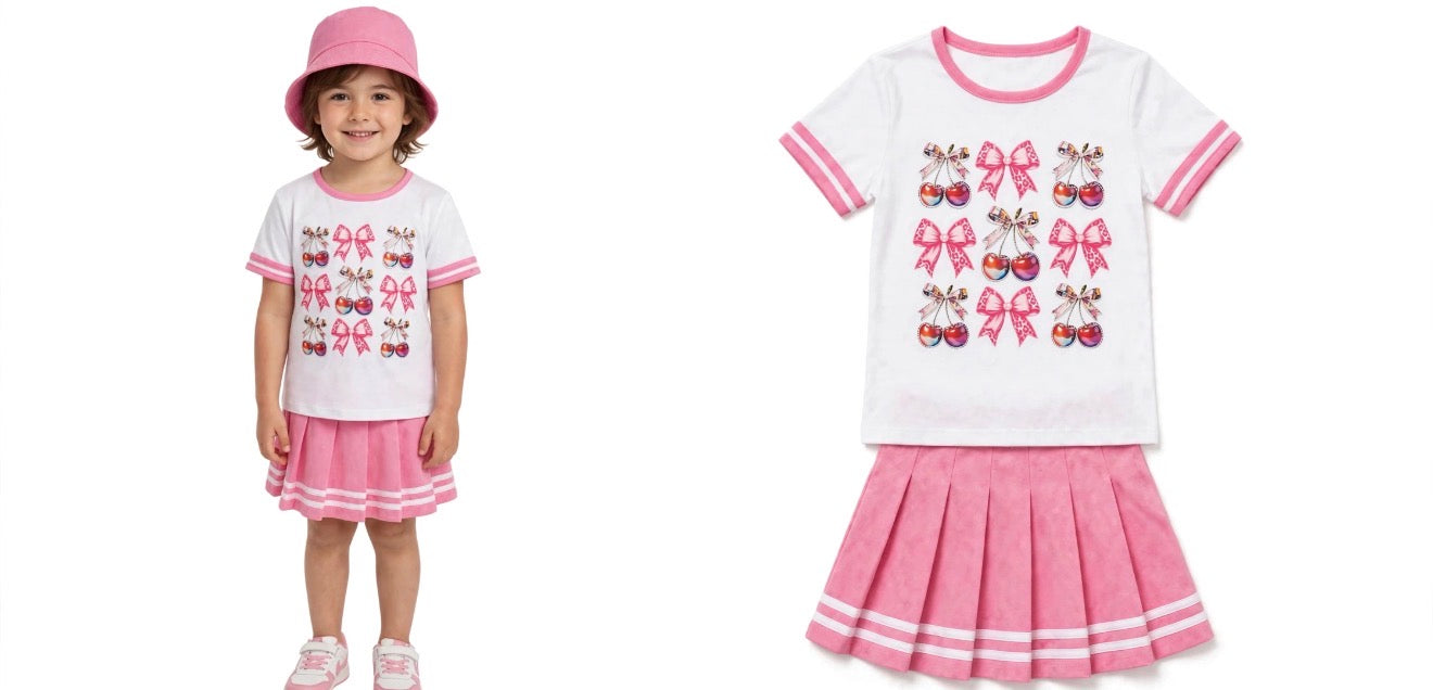 SouzeBoutique Glam Cherry Bow Tee & Skirt Set