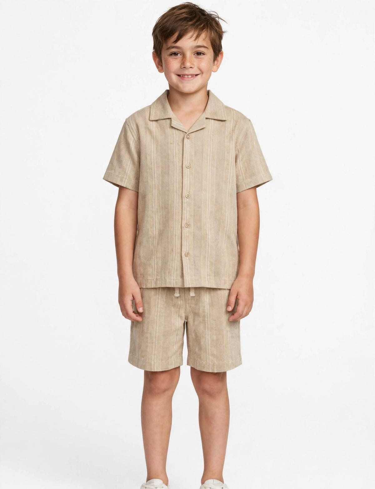 SouzeBoutique Beige Linen Resort Set - Button Shirt & Shorts