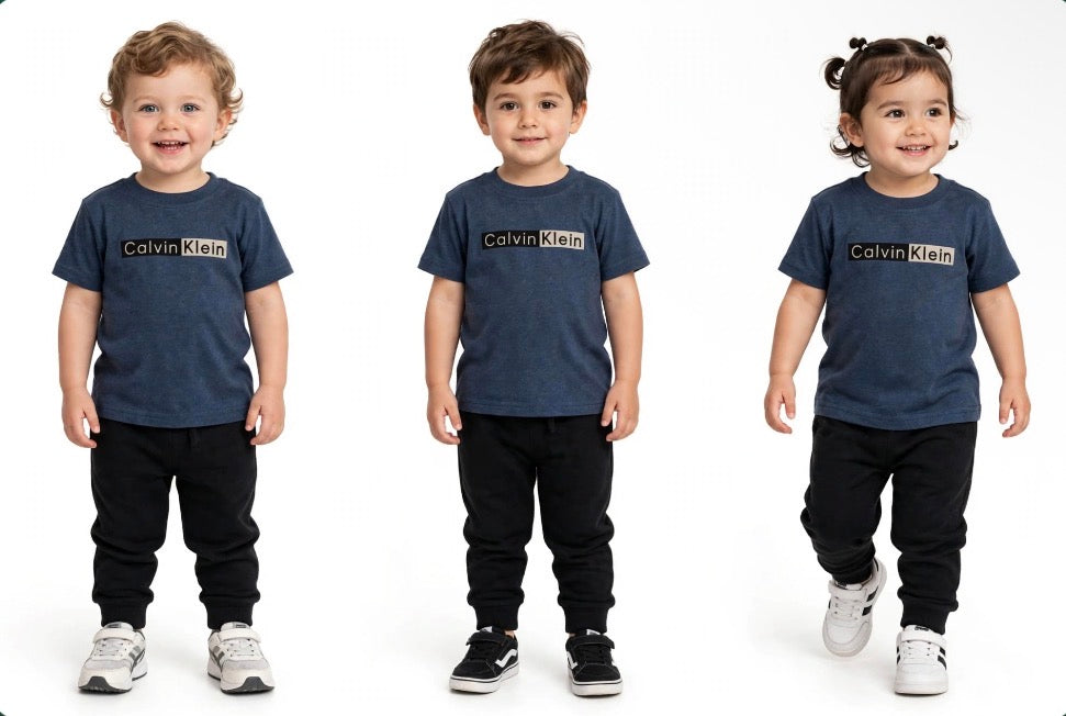 Calvin Klein Toddler 2-Piece Set - Navy Logo Tee & Black Joggers