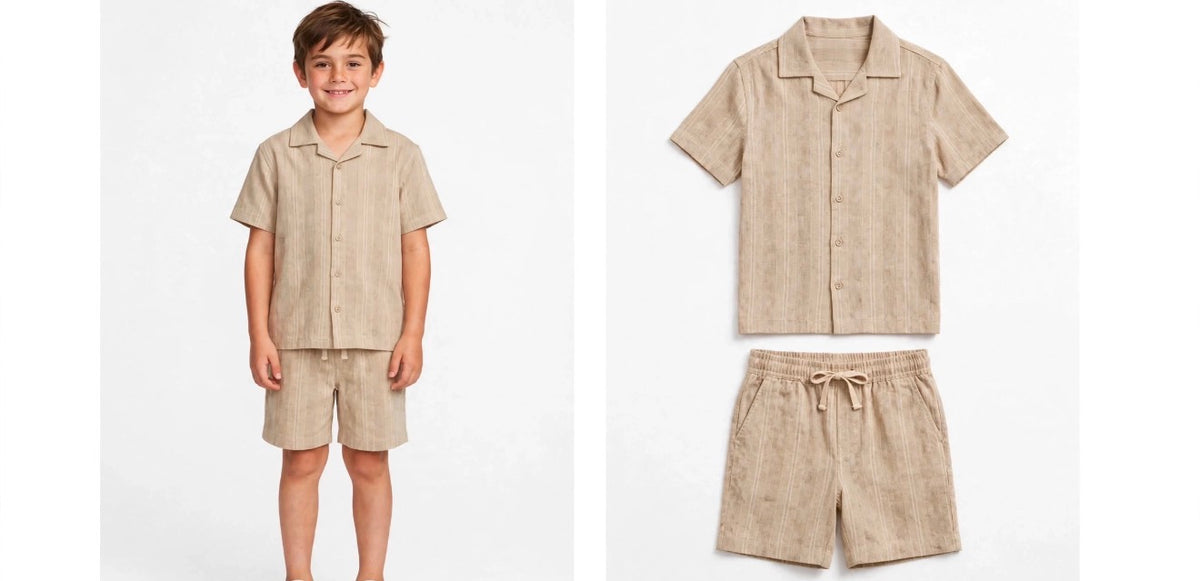 SouzeBoutique Beige Linen Resort Set - Button Shirt & Shorts