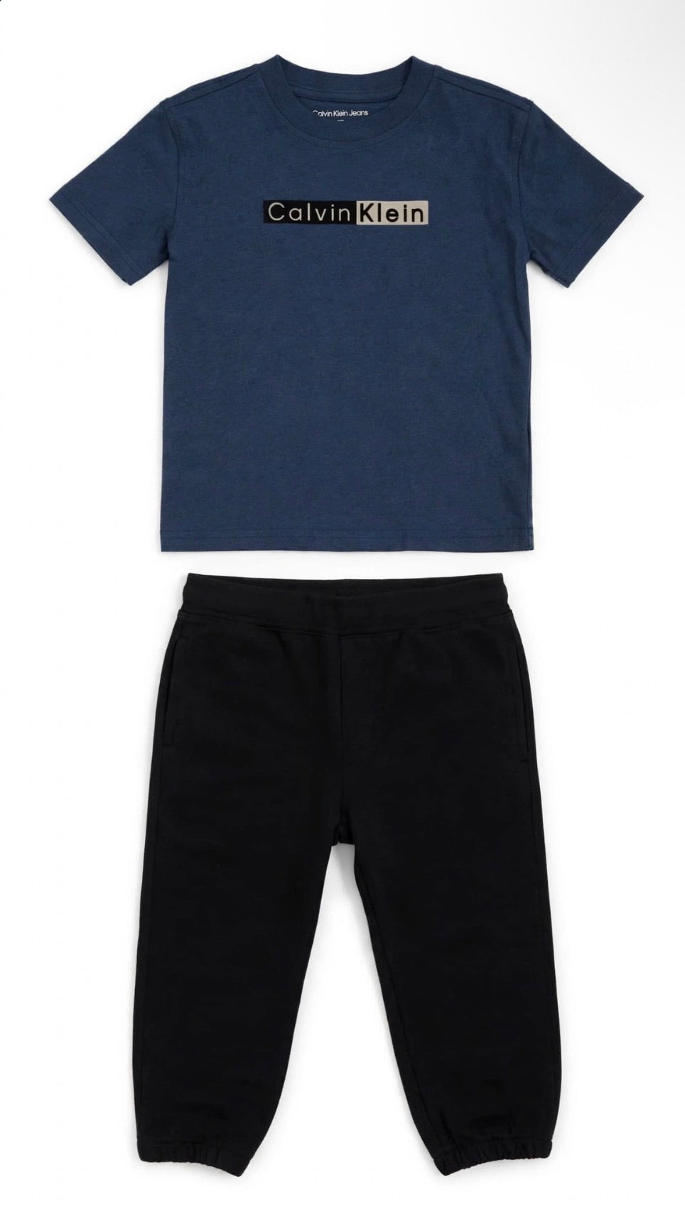 Calvin Klein Toddler 2-Piece Set - Navy Logo Tee & Black Joggers