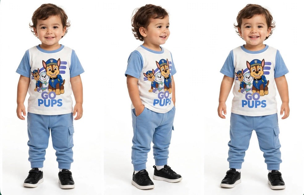 Paw Patrol Toddler 2-Piece Set - "Go Pups" Tee & Joggers - Sky Blue