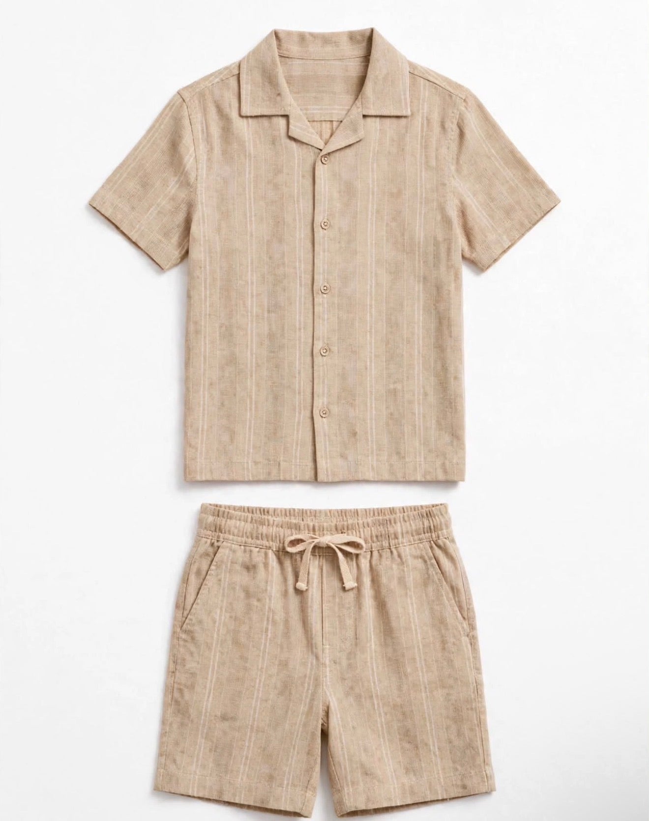 SouzeBoutique Beige Linen Resort Set - Button Shirt & Shorts