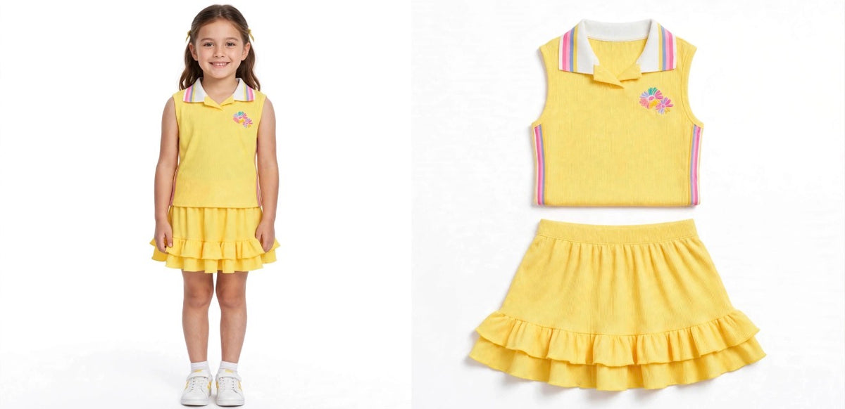 SouzeBoutique Sunshine Daisy Polo Set - Yellow