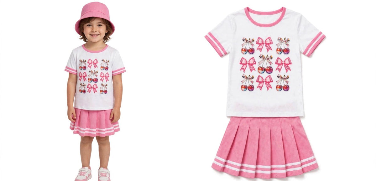 SouzeBoutique Glam Cherry Bow Tee &  Skirt Set